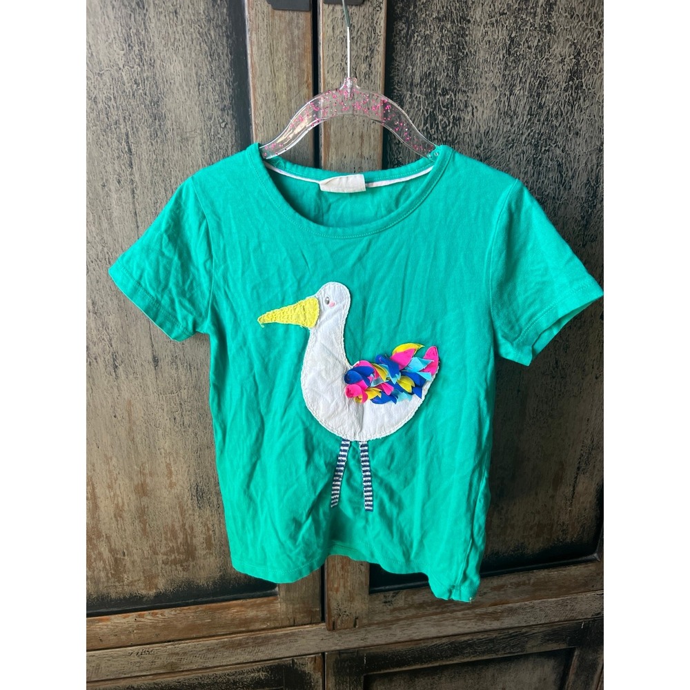 Mini Boden green shirt bird appliqué girls size 4-5